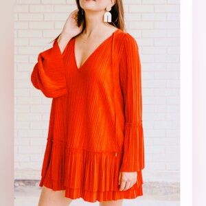 Free People Can’t Help It Mini Pleated Bell Sleeve Drop Waist Dress Size Xs